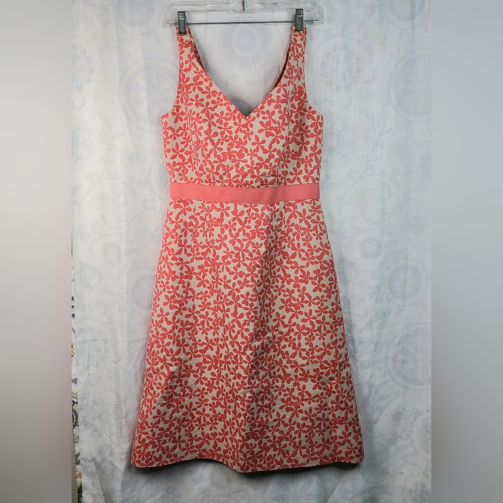 J. Crew linen cotton blend cream and coral floral pattern dress size 6